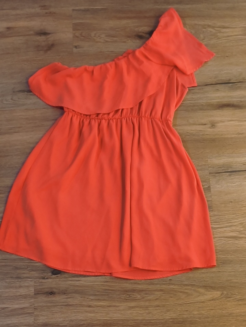 One-Shoulder Ruffle Dress in Vibrant Orange Peach